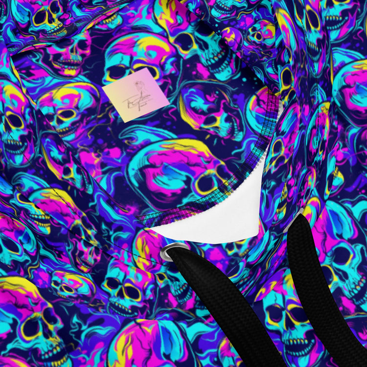 Neon skull design Hoodie Haloween Fall fashion EDM Teen Adult Men winter weather everyday casual relax style sweatshirt