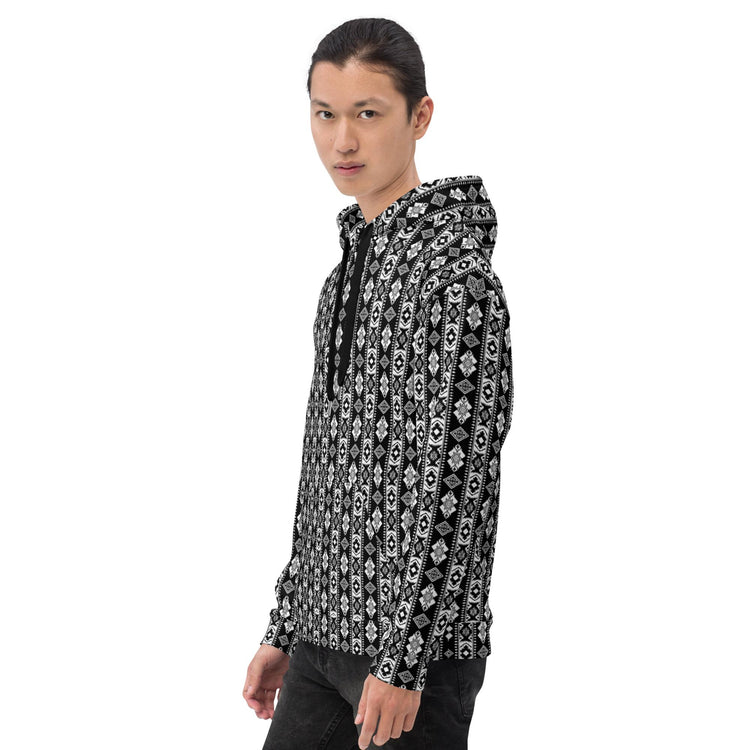 Cozy pattern print  Men Hoodie all over design casual warm stylish runway style everyday relaxed fit fleece feel sweatshirt