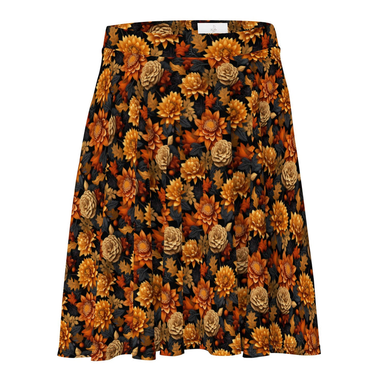 Skater Skirt, Fall season Autumn leaves all over pattern print design flaterring fabric casual dinner date concert Holiday style skirt