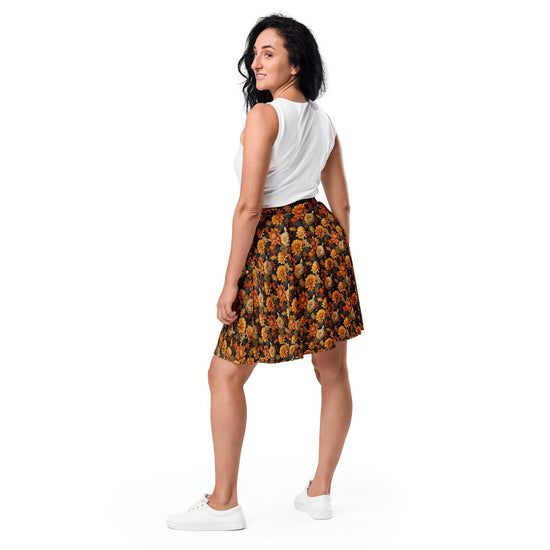 Falda patinadora, temporada de otoño, diseño con estampado de hojas de otoño por todas partes, tela favorecedora, estilo informal para cenas, citas, conciertos y vacaciones.