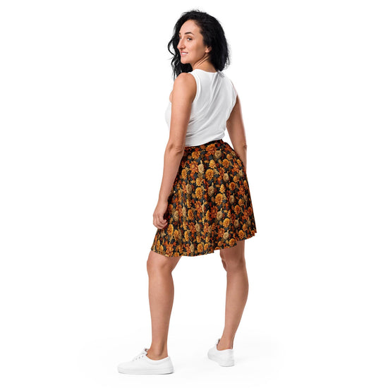 Skater Skirt, Fall season Autumn leaves all over pattern print design flaterring fabric casual dinner date concert Holiday style skirt