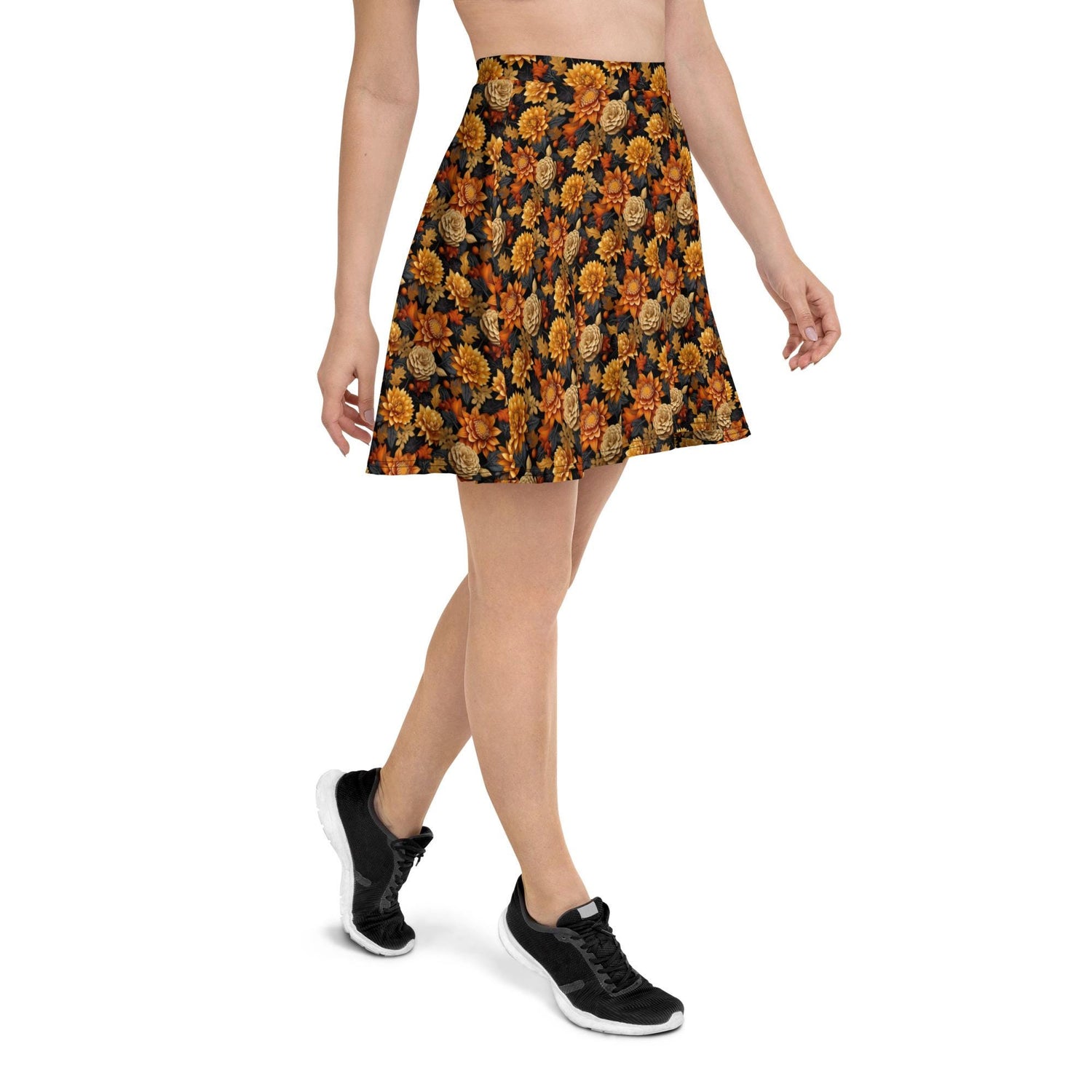 Skater Skirt, Fall season Autumn leaves all over pattern print design flaterring fabric casual dinner date concert Holiday style skirt