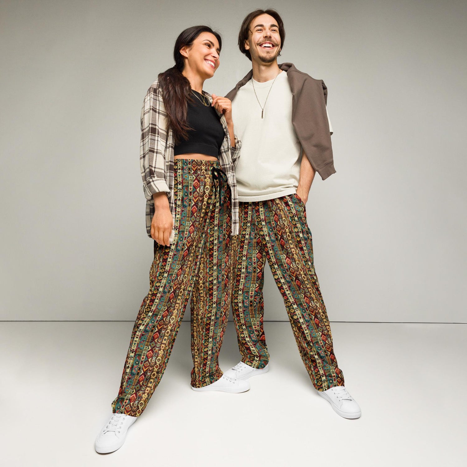 Wide-leg joggers, Unisex fit native all over pattern design casual recycled fabric relaxed all day wear lounge sweat pants