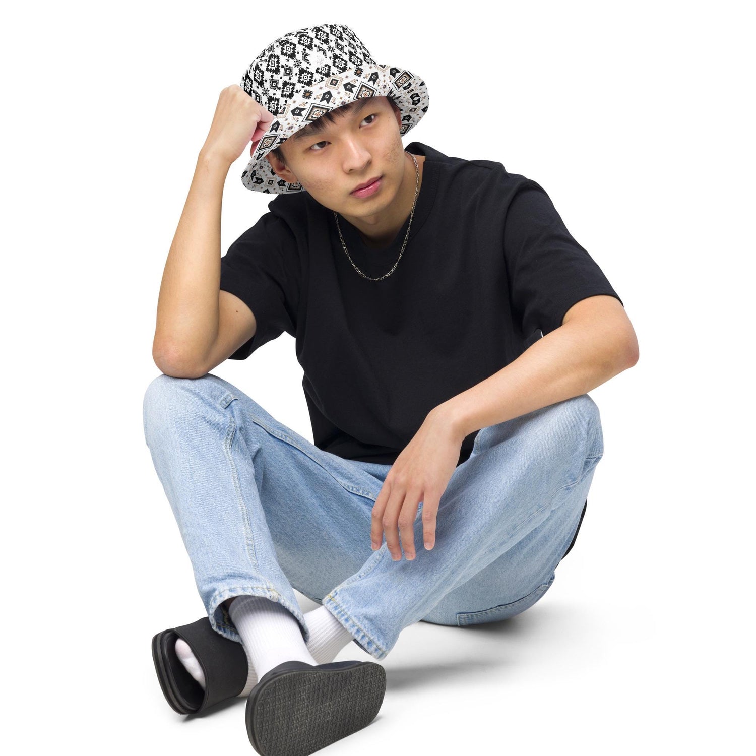 Reversible Bucket Hat | Western Textile Pattern | Casual Streetwear Fashion | Dual Outfit Look