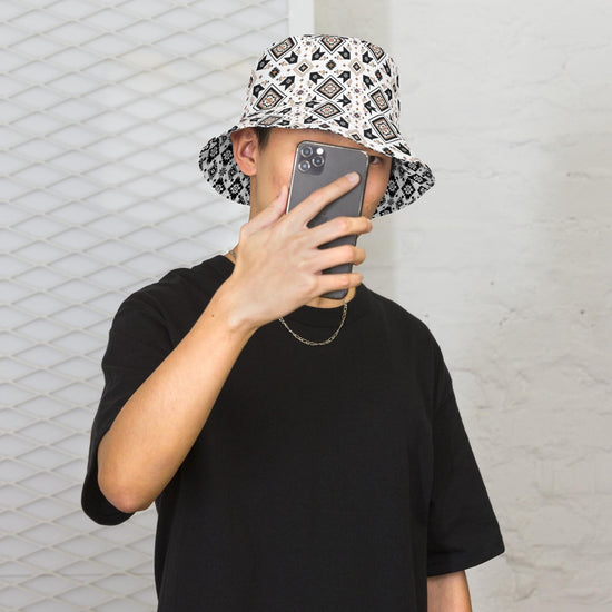 Reversible Bucket Hat | Western Textile Pattern | Casual Streetwear Fashion | Dual Outfit Look
