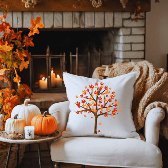 Spun Polyester Square Fall Pillow Autumn tree falling leaves print casual minimalist chair couch bed cushion sham