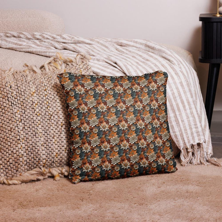 Fall foral pillow all over pattern Autumn design couch bed bench couture stylish warm festive holiday accent cushion
