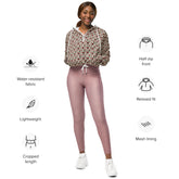 Women’s cropped windbreaker red roses all over print sylish everyday versatile teen adult fashionista clothing all occasion sporty wear