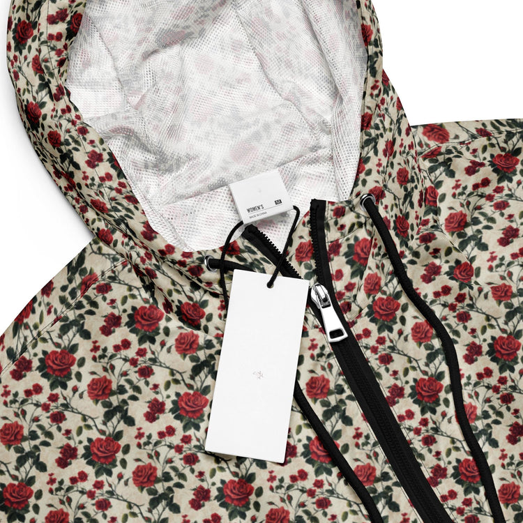 Women’s cropped windbreaker red roses all over print sylish everyday versatile teen adult fashionista clothing all occasion sporty wear