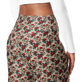 Flared red roses stylish leggings casual high waist butt enhancing flared bottoms versatile walking workout crop pairing strecth pants