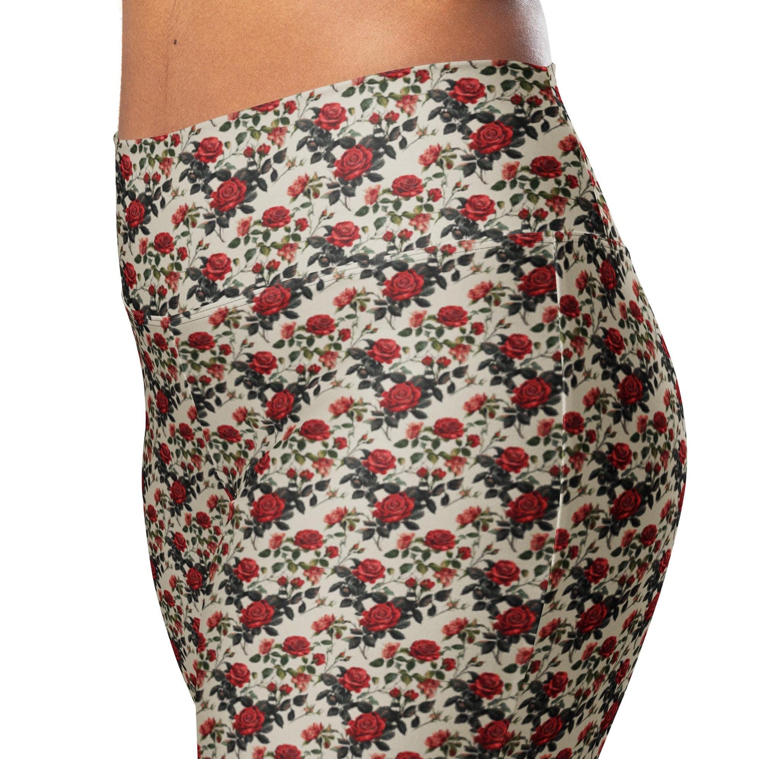 Flared red roses stylish leggings casual high waist butt enhancing flared bottoms versatile walking workout crop pairing strecth pants