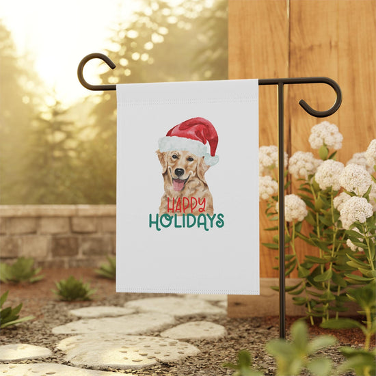 House Banner, Xmas Dog Decor, Golden Retriever Portrait, Pet Lover Holiday Decoration, Outside Banner, Garden Flag