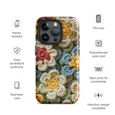 Tough Case for iPhone®, crotchet floral stylish fabric statement look design strong iphone 14 iphone 15 hard phone cover