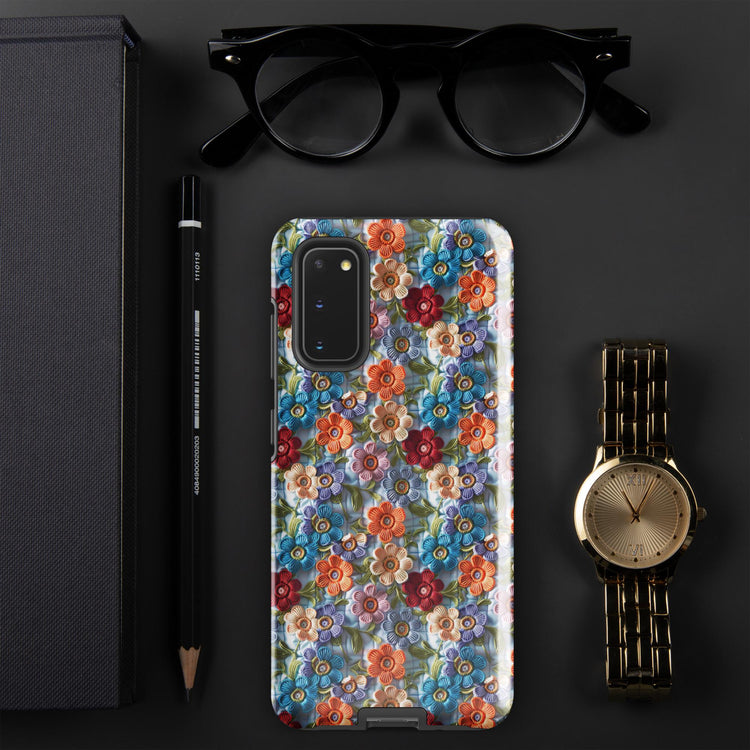 Tough case for Samsung®, Bright colorful floral pattern Android sturdy strong protective phone case great for school work travel