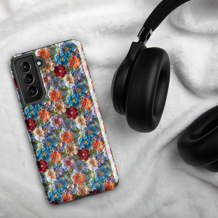 Tough case for Samsung®, Bright colorful floral pattern Android sturdy strong protective phone case great for school work travel