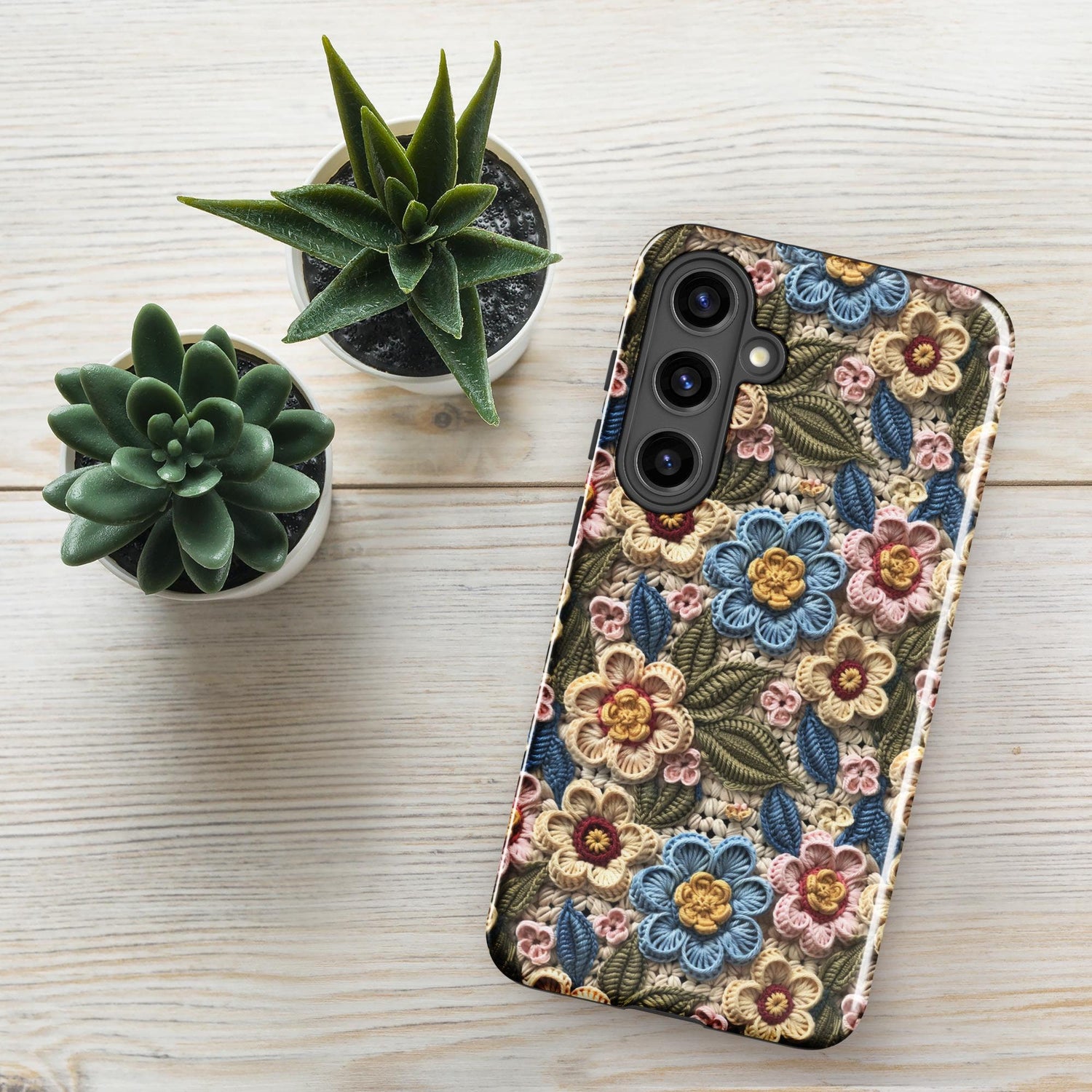Tough case for Samsung®, floral crotchet AOP pattern design android hard sturdy phone stylish protection cover case for everyday use