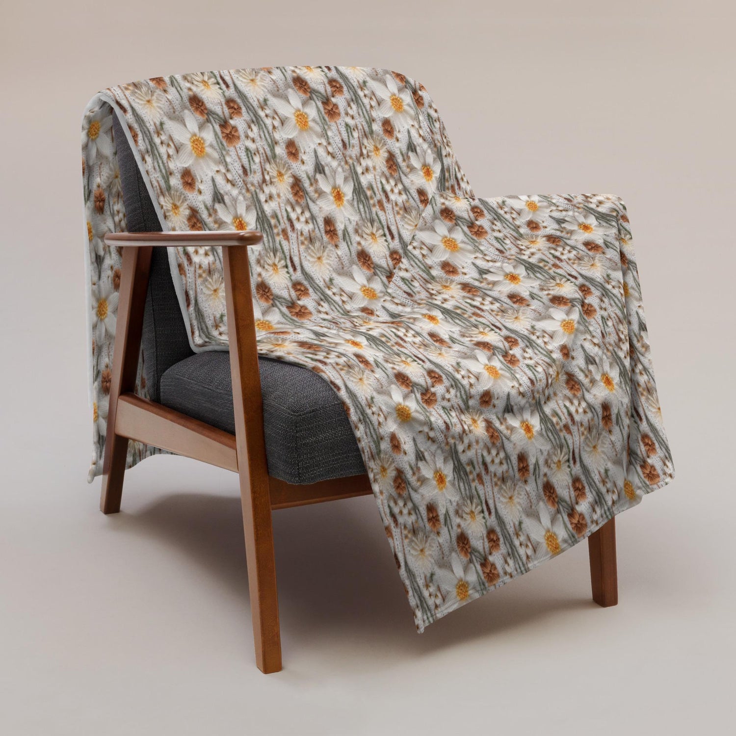 Chic Floral Crochet Throw Blanket - Stylish Fall All-Over 3D crotchet Print for Cozy Living Spaces