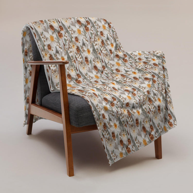 Chic Floral Crochet Throw Blanket - Stylish Fall All-Over 3D crotchet Print for Cozy Living Spaces