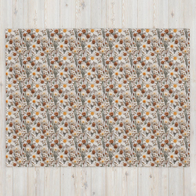Chic Floral Crochet Throw Blanket - Stylish Fall All-Over 3D crotchet Print for Cozy Living Spaces