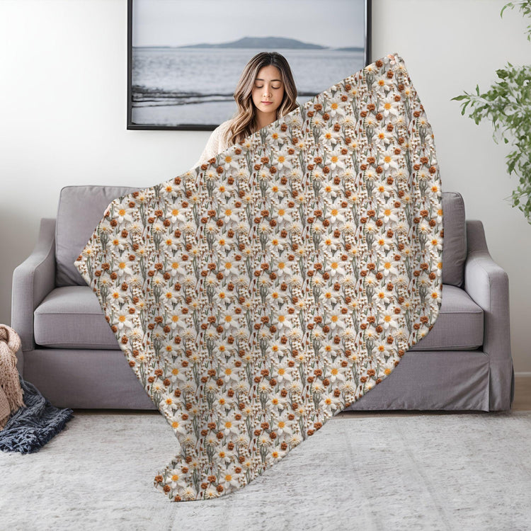 Chic Floral Crochet Throw Blanket - Stylish Fall All-Over 3D crotchet Print for Cozy Living Spaces