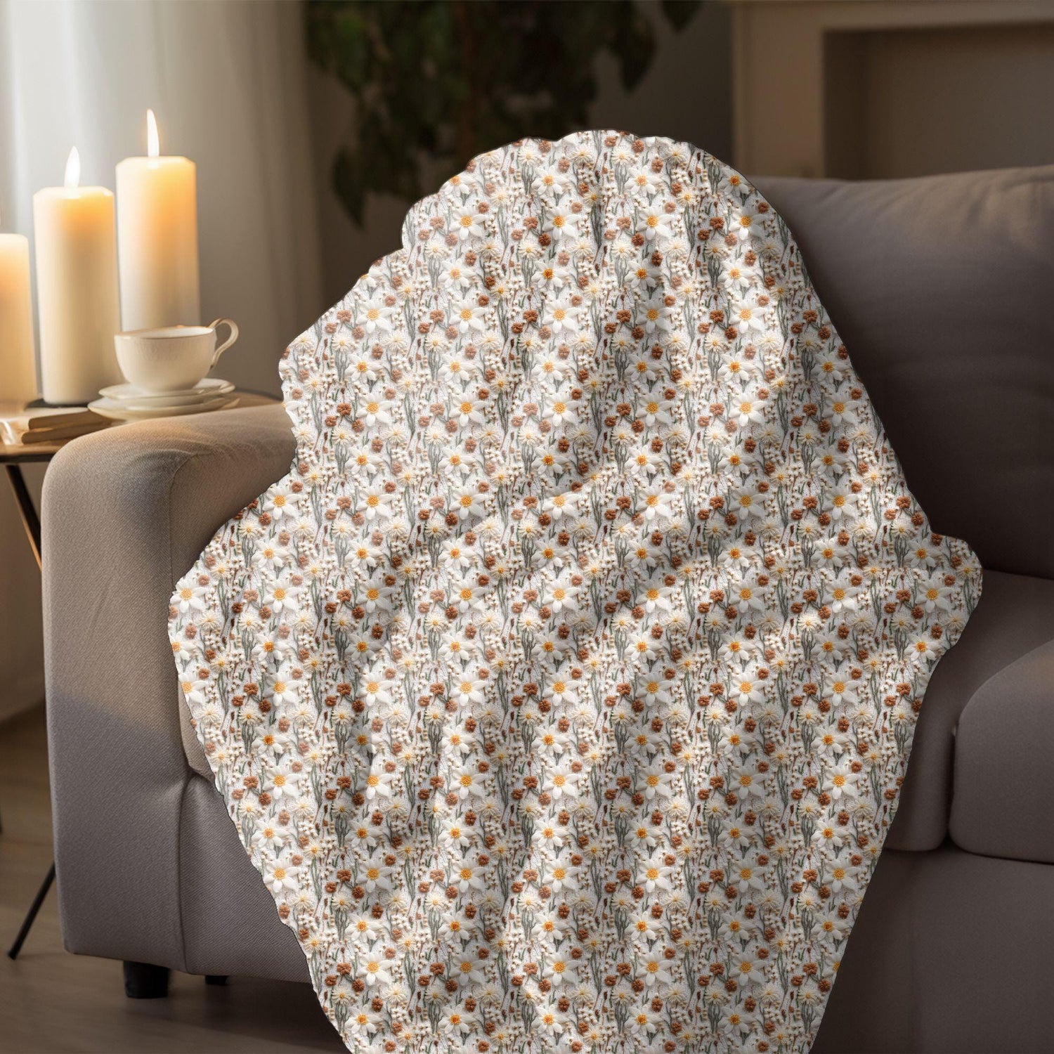 Chic Floral Crochet Throw Blanket - Stylish Fall All-Over 3D crotchet Print for Cozy Living Spaces
