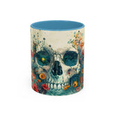 Day of the Dead Skeleton Floral Accent Coffee Mug, Halloween Ceramic Cup, Gothic Sugar Skull Drinkware, Dia de los Muertos Kitchen Decor