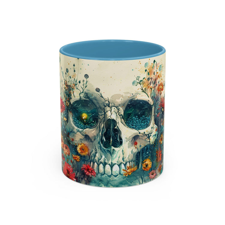 Day of the Dead Skeleton Floral Accent Coffee Mug, Halloween Ceramic Cup, Gothic Sugar Skull Drinkware, Dia de los Muertos Kitchen Decor