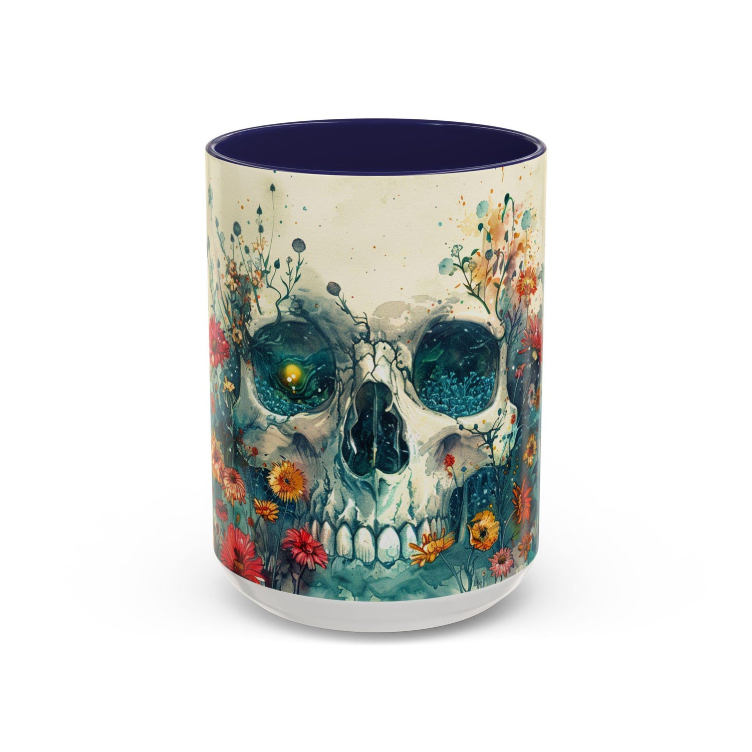 Day of the Dead Skeleton Floral Accent Coffee Mug, Halloween Ceramic Cup, Gothic Sugar Skull Drinkware, Dia de los Muertos Kitchen Decor