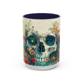 Day of the Dead Skeleton Floral Accent Coffee Mug, Halloween Ceramic Cup, Gothic Sugar Skull Drinkware, Dia de los Muertos Kitchen Decor