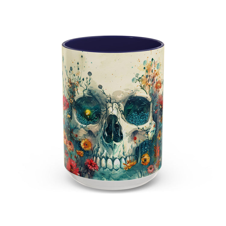 Day of the Dead Skeleton Floral Accent Coffee Mug, Halloween Ceramic Cup, Gothic Sugar Skull Drinkware, Dia de los Muertos Kitchen Decor
