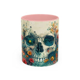Day of the Dead Skeleton Floral Accent Coffee Mug, Halloween Ceramic Cup, Gothic Sugar Skull Drinkware, Dia de los Muertos Kitchen Decor