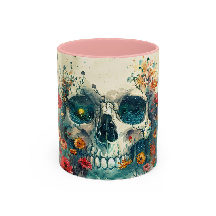 Day of the Dead Skeleton Floral Accent Coffee Mug, Halloween Ceramic Cup, Gothic Sugar Skull Drinkware, Dia de los Muertos Kitchen Decor