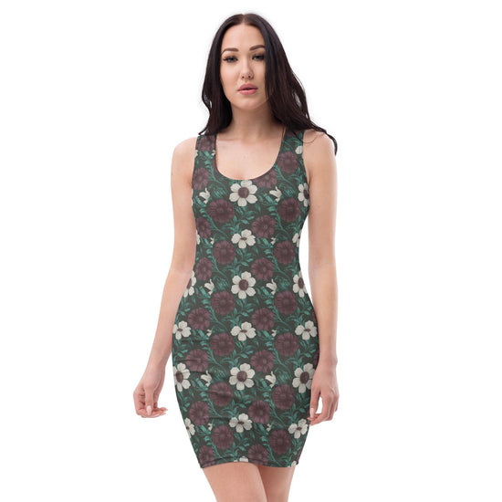 Floral All-Over Print Bodycon Dress | Fall Fashion | Elegant Floral above knee Dress | Trendy Party Outfit