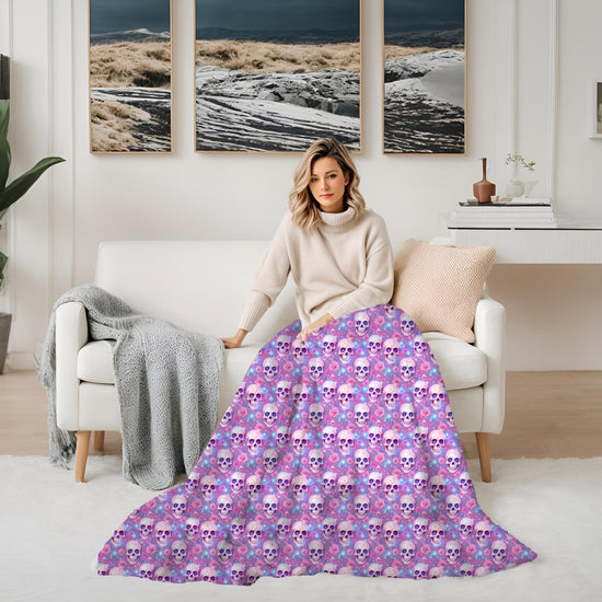 Neon skull design Throw Blanket Halloween Day of the Dead festive soft cozy child adult any room latino heritage month modern day fleece