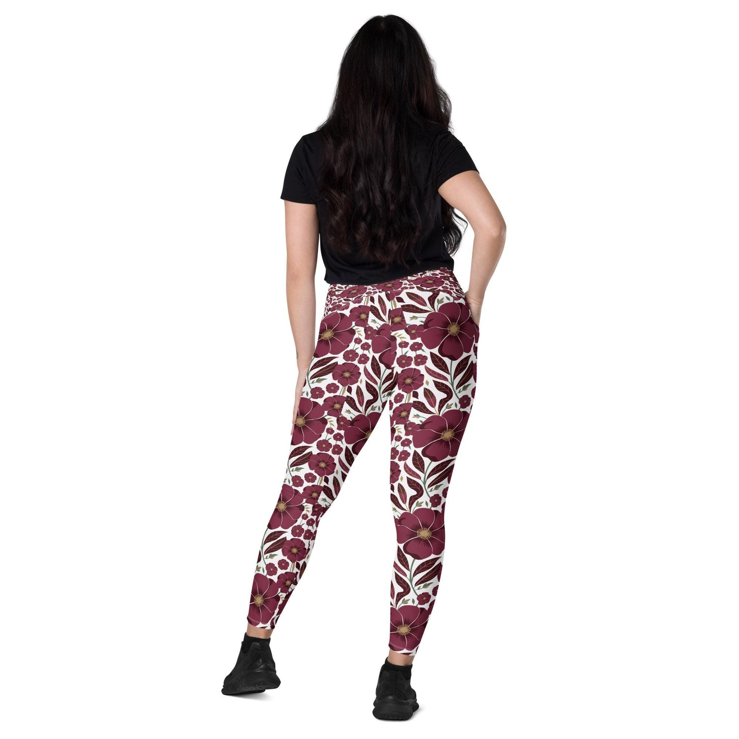 High-Waisted Leggings with Pockets | Recycled Polyester Floral all over Print Pattern Workout Pants | UPF 50+ Compression Yoga Tights