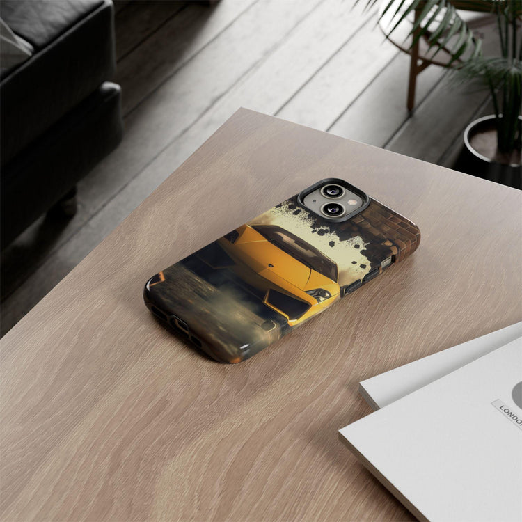 Phone Cases, Yellow Lamborghini Portrait, Stylish Phone Accessories, Youthful Inspired Gift, Iphone 14/15 Tough Covers, Fun Case
