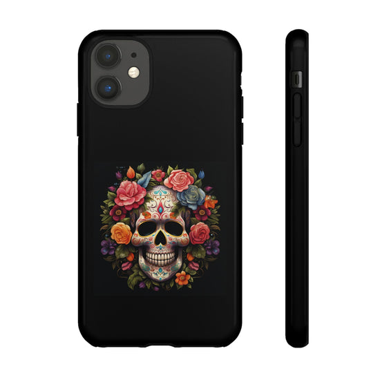 Vibrant Floral Day of the Dead iPhone & Samsung Case | Colorful Dia de los Muertos Design | Classic Black Background