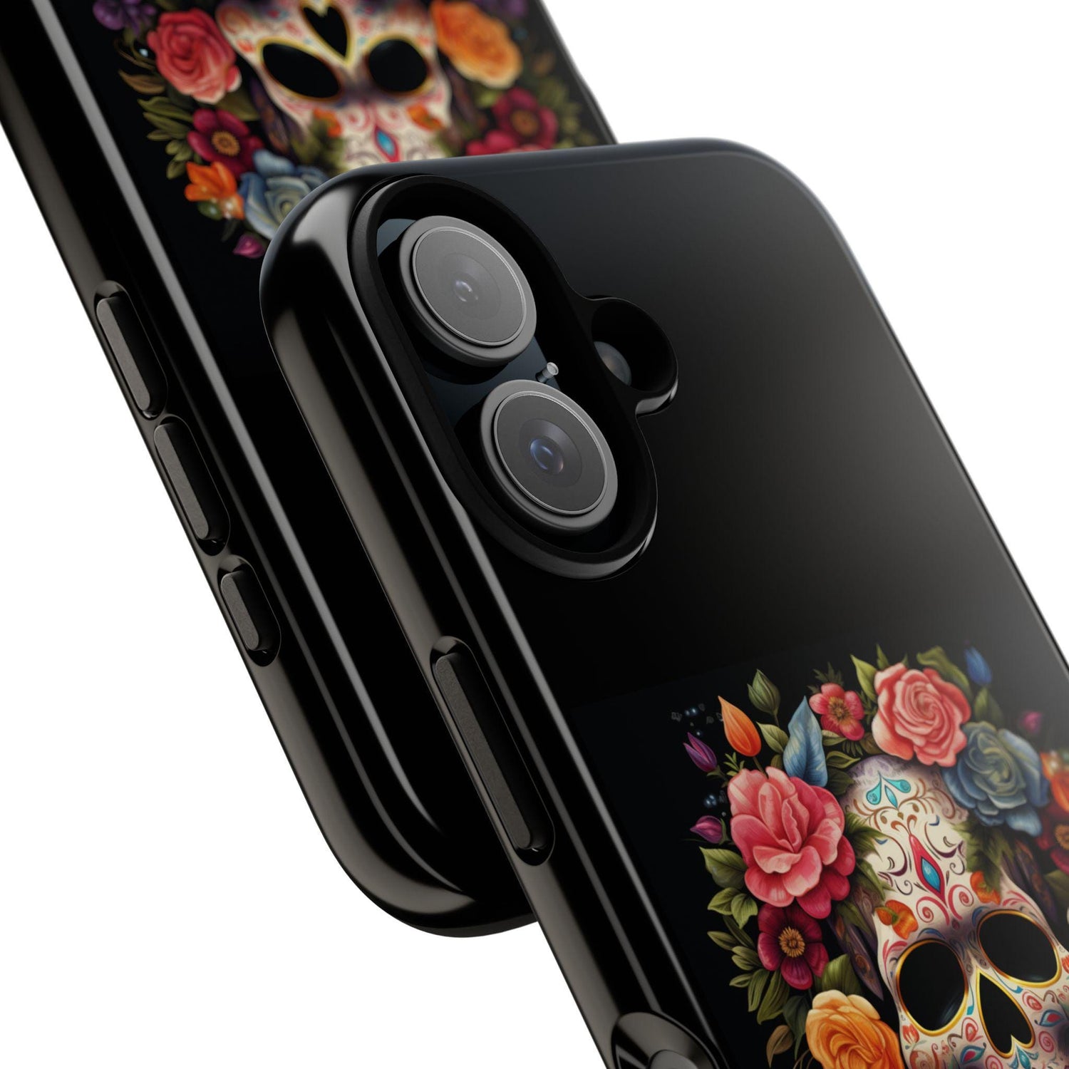 Vibrant Floral Day of the Dead iPhone & Samsung Case | Colorful Dia de los Muertos Design | Classic Black Background