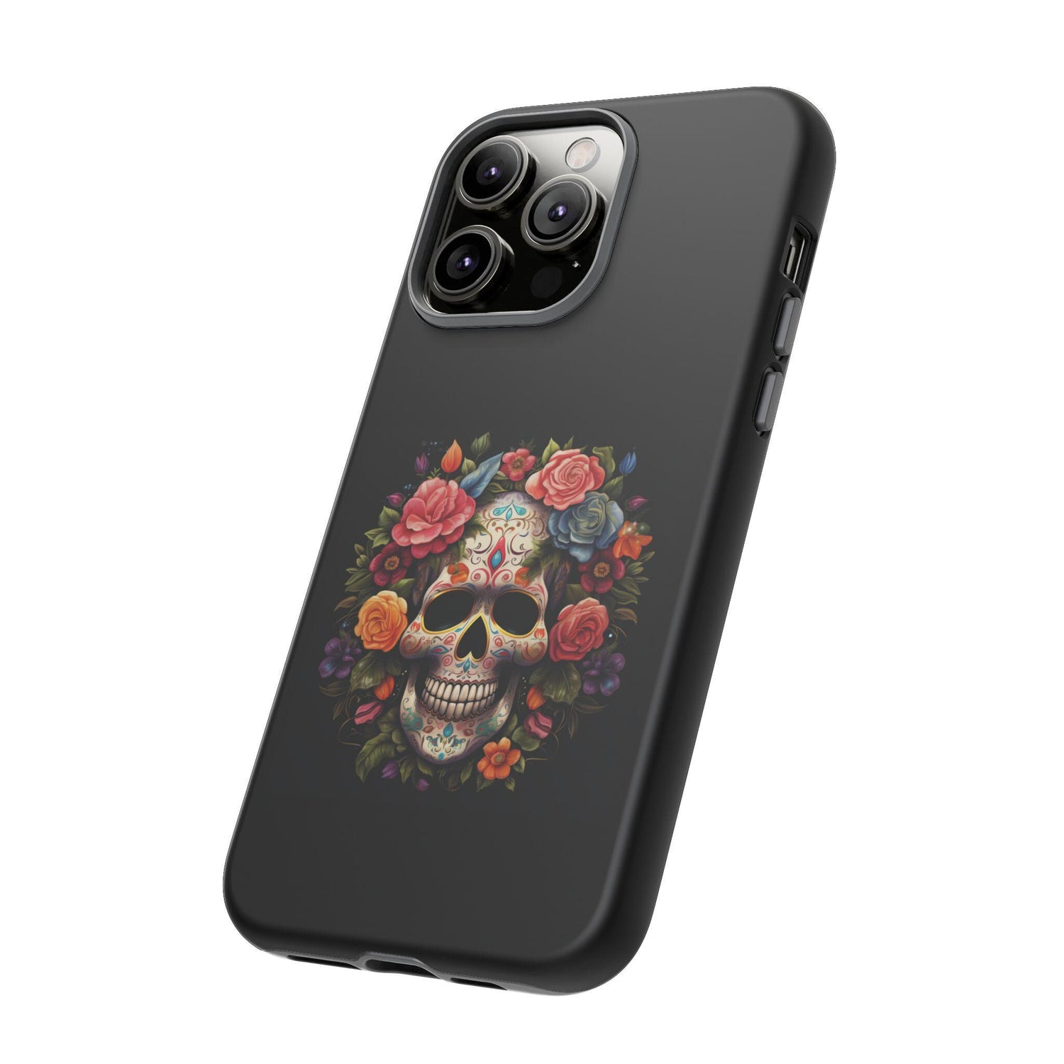 Vibrant Floral Day of the Dead iPhone & Samsung Case | Colorful Dia de los Muertos Design | Classic Black Background