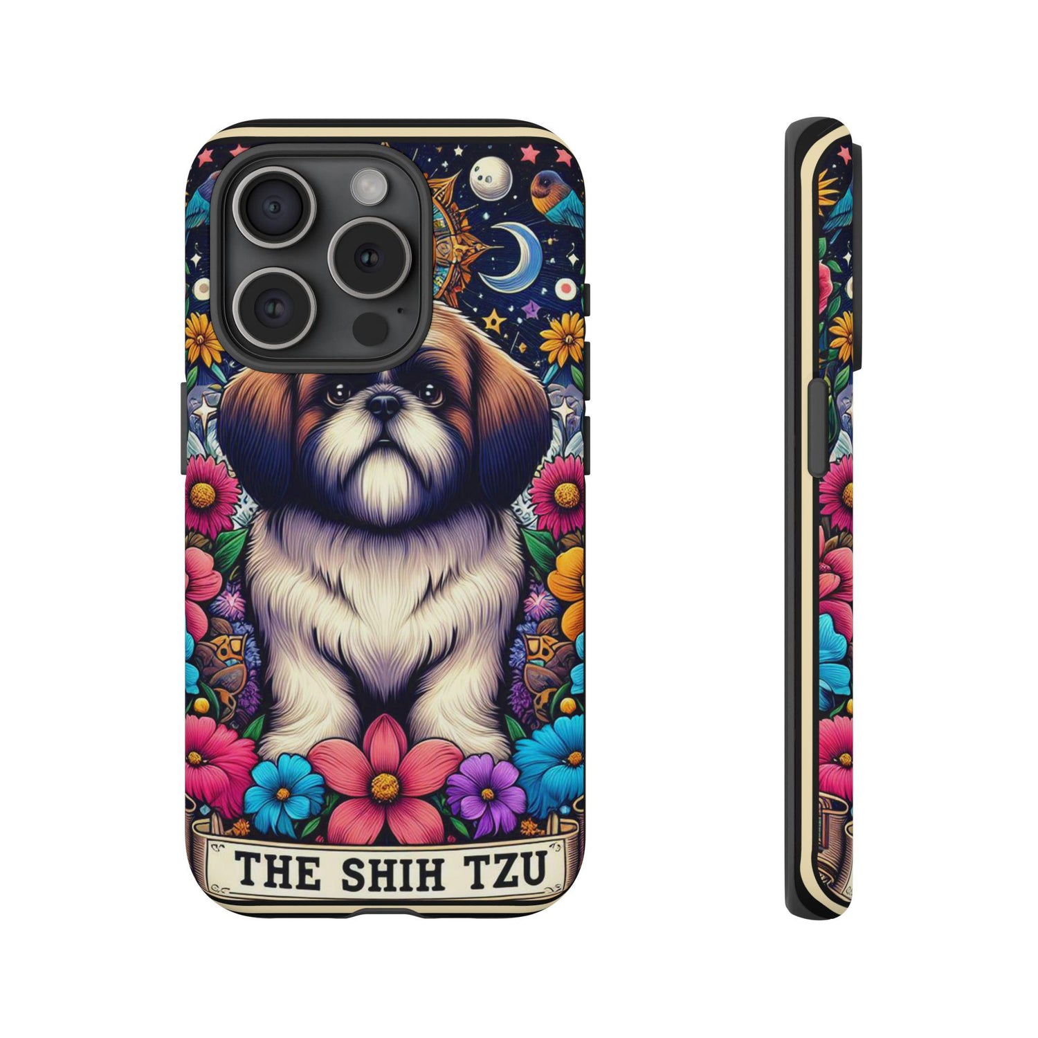 Tough Cases, Iphone14 cute shih tzu cell phone cover, I phone15 hard cover shell case, cute dog Tarot card, Celestial pet design