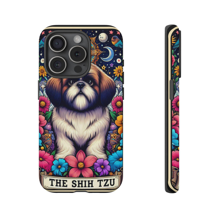 Tough Cases, Iphone14 cute shih tzu cell phone cover, I phone15 hard cover shell case, cute dog Tarot card, Celestial pet design