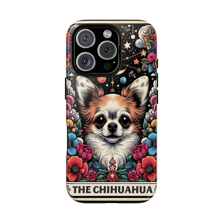 Tough Cases, Iphone 15 cute dog celestial Tarot Card hard shell cover, Iphone 14 stylish decor, Chihuahua dog portrait, cute pet portrait