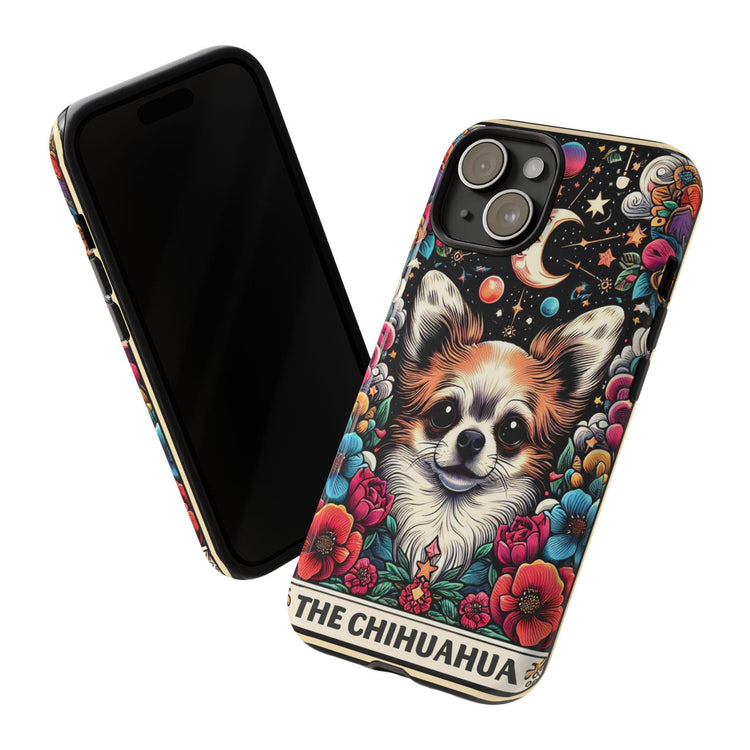 Tough Cases, Iphone 15 cute dog celestial Tarot Card hard shell cover, Iphone 14 stylish decor, Chihuahua dog portrait, cute pet portrait