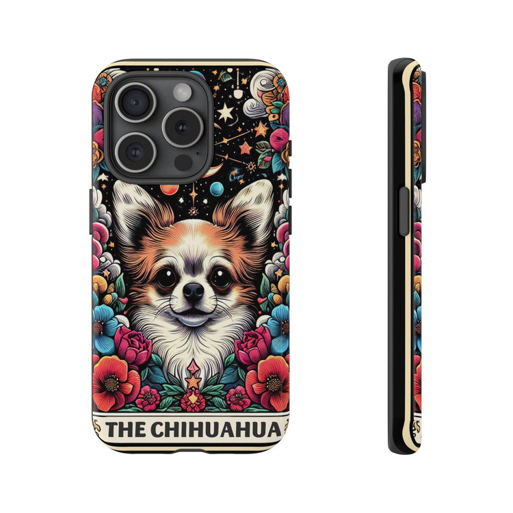 Tough Cases, Iphone 15 cute dog celestial Tarot Card hard shell cover, Iphone 14 stylish decor, Chihuahua dog portrait, cute pet portrait