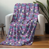 Gothic Plush Blanket, Day of the Dead Sugar Skull Purple Accent Throw, Halloween Home Decor, Velveteen Cozy Blanket