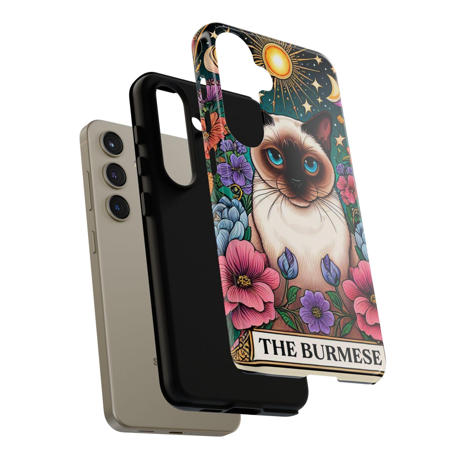 Animal Print Samsung Galaxy Tough Case, Burmese Cat Portrait Phone Cover, Kitty Tarot Card, Phone Accessories, Custom Phone Cases