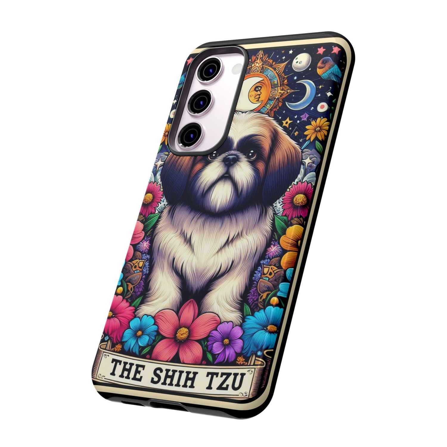 Tough Cases, Android Designer Phone Case, Galaxy hard cover phone case, Shih Tzu floral portrait, Tarot Card design, Pet Art
