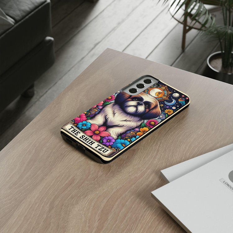 Shih Tzu Floral Portrait Phone Case | Tough Galaxy Hard Cover | Android Designer Case | Tarot Card Pet Art