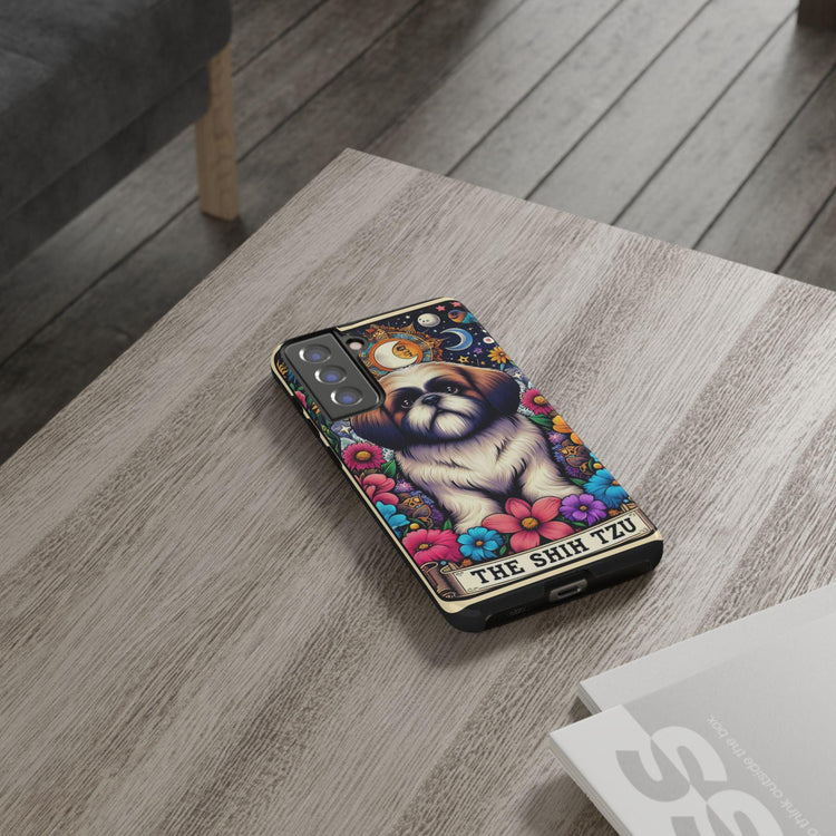 Shih Tzu Floral Portrait Phone Case | Tough Galaxy Hard Cover | Android Designer Case | Tarot Card Pet Art