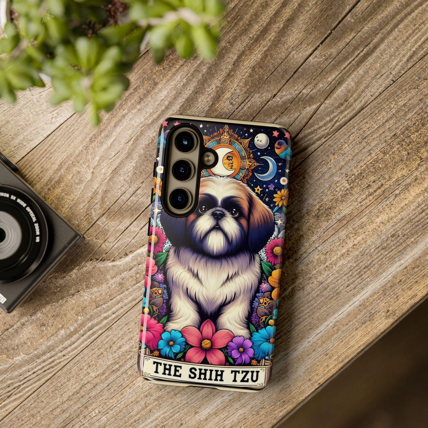 Tough Cases, Android Designer Phone Case, Galaxy hard cover phone case, Shih Tzu floral portrait, Tarot Card design, Pet Art